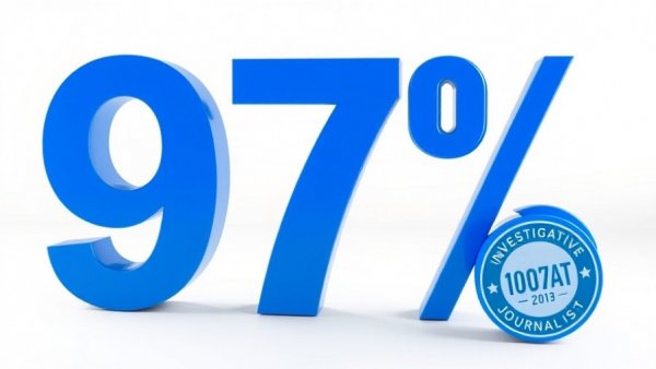 3D blue number 97% with investigative journalism badge, 97Percent anti-gun group return.