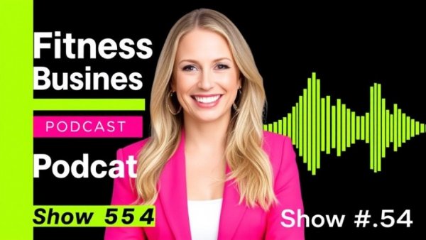 Bright podcast cover with woman, 'Fitness Business Podcast' text, self-leadership theme.