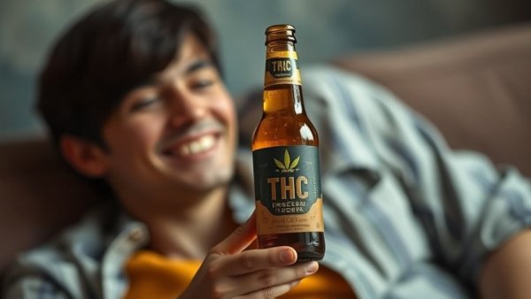 Person holding Willie Nelson THC beverage bottle, product focus.