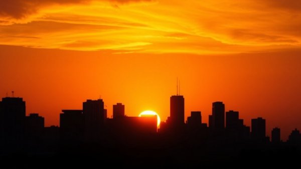 Sunset silhouette of a city skyline symbolizing brand positioning.