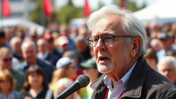 Older man addressing a crowd at an event, Iran Second Amendment.