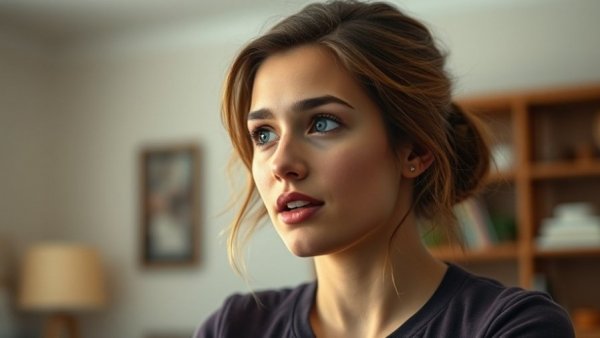 Thoughtful woman discussing financial challenges indoors.