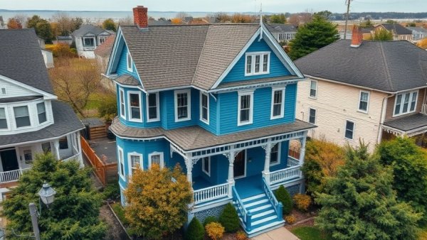 Victorian blue home in Atlantic Highlands, New Jersey, historic home renovation.