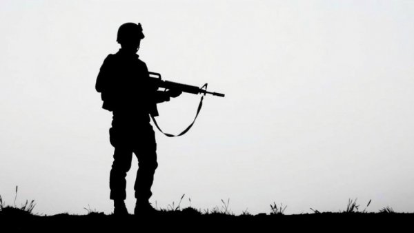Silhouette of soldier with rifle, minimalistic style