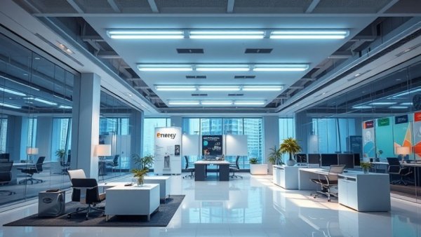 Modern office with LED lighting for energy efficiency