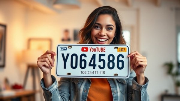 Woman holding custom item with YouTube stats in indoor setting.