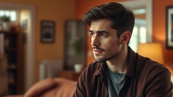 Young adult discusses Gen Z job market challenges in a warm-toned home setting.