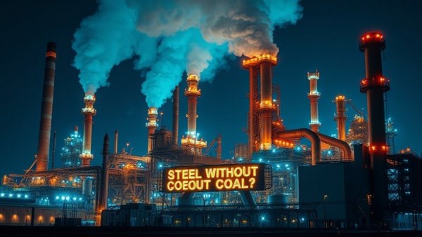 Green steel production concept, steel plant with hydrogen revolution.