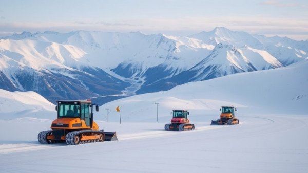 Olympic skiers practice techniques on groomed slopes in alpine environment.