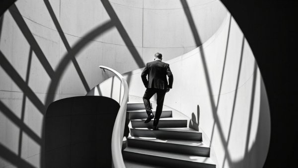 CEO ascending spiral staircase, symbolism in leadership, CEO as CMO.