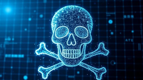 Digital skull and crossbones symbolizing cyber threat, Letters of Marque against Mexican drug cartels.