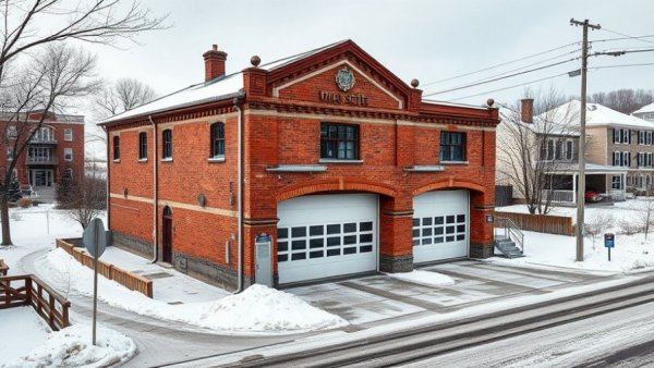 Fire station conversion to home in Cedar Rapids, aerial view.
