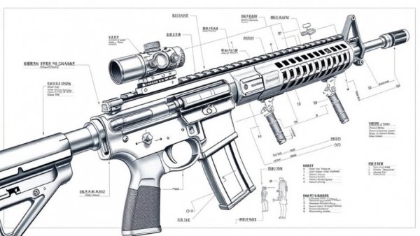 Detailed rifle blueprint highlighting intricate gun design elements.