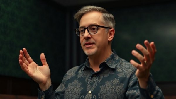 Middle-aged man explaining project management lessons learned indoors.