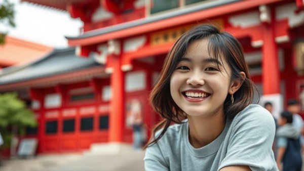 Young woman in Japan enjoying life on $1700 a month, smiling