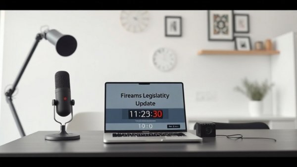 Virginia Firearms Legislative Update announcement on laptop in minimalist office setting.