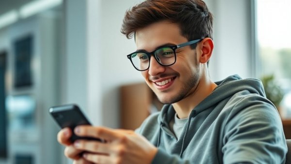 Young man using smartphone, reflecting on ChatGPT visibility strategies.