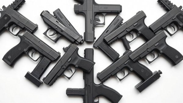 Misusing technology concept with handguns on white background.