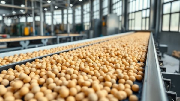 Fuel pellets on industrial conveyor in modern factory.