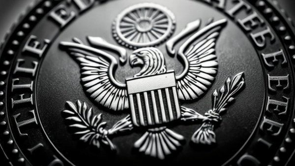 Close-up of Great Seal symbolizing power and peace, related to California gun control laws.