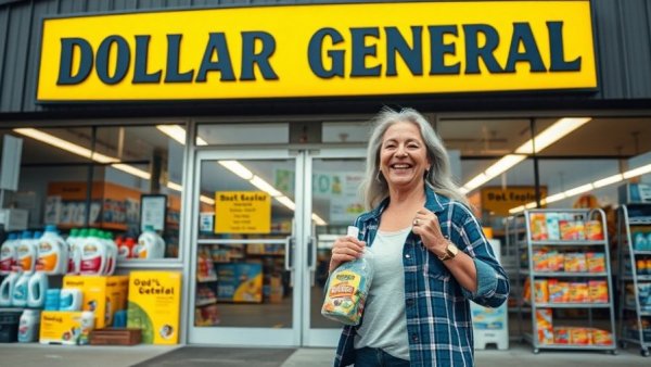 Dollar General store with person holding cleaning products