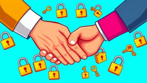 Handshake with padlocks symbolizing trust in sales strategy boost.