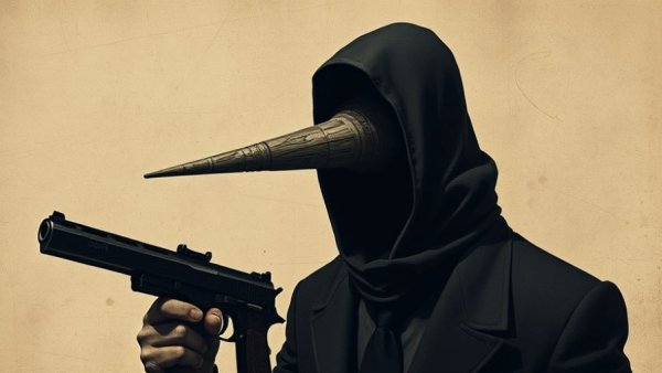 Abstract depiction symbolizing the psychology of gun ownership with investigative theme.