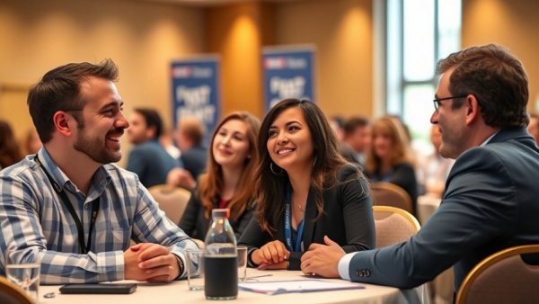 Three individuals discussing gun culture at a conference.