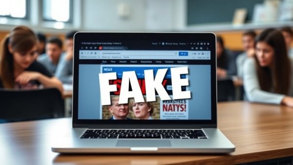 News labeled fake on laptop screen in classroom, Trace's New Board Members