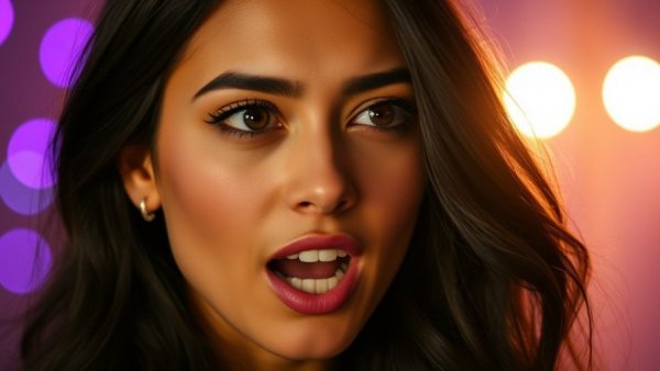 Young woman discussing the real cost of stress, engaging expression.