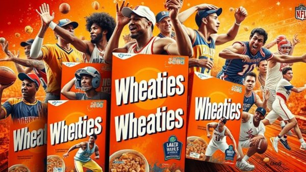 Wheaties cereal boxes collage featuring athletes, showcasing brand legacy.