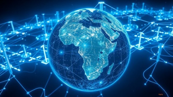 Futuristic global supergrid with glowing energy lines illuminating Earth