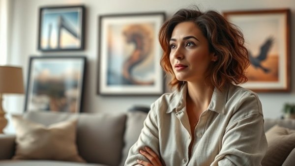 Woman in living room discussing fear of firing employees