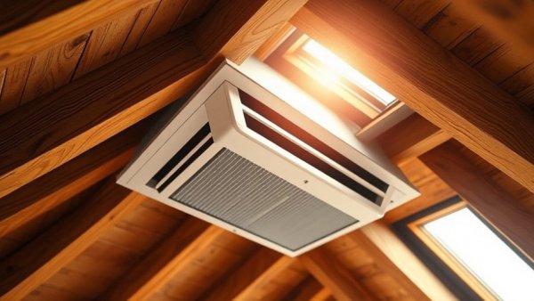 Close-up of attic ventilation system with wooden beams.