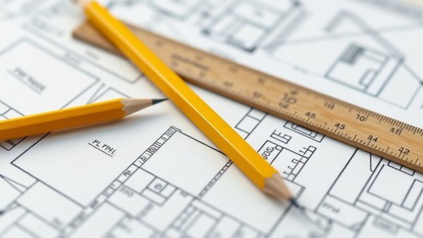 Architectural blueprints with pencil and ruler for integrated design.