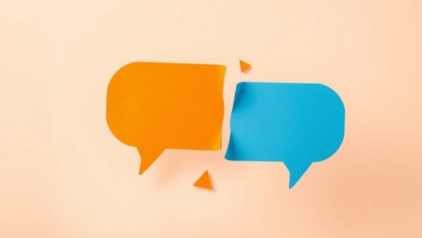 Fragmented speech bubbles clashing symbolizing better conversations.