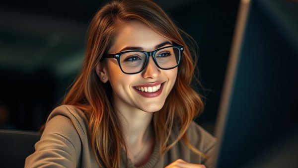 Confident woman using computer to transform workforce performance