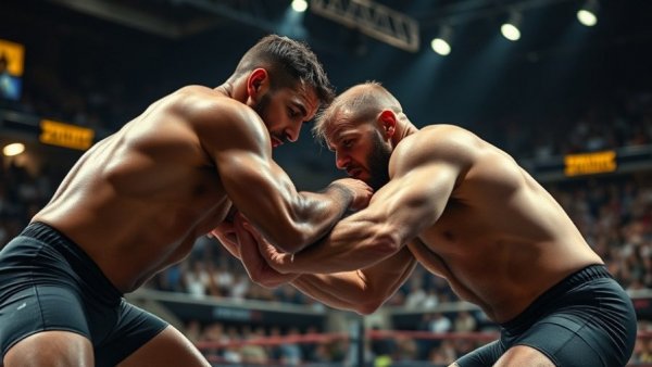 Intense wrestling match with focused athletes, Responsible Gun Ownership.