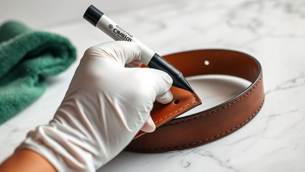 Remove sharpie stains: gloved hand using sharpie on leather belt.