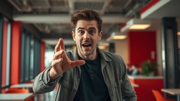 Future of Human Performance concept with man gesturing energetically.