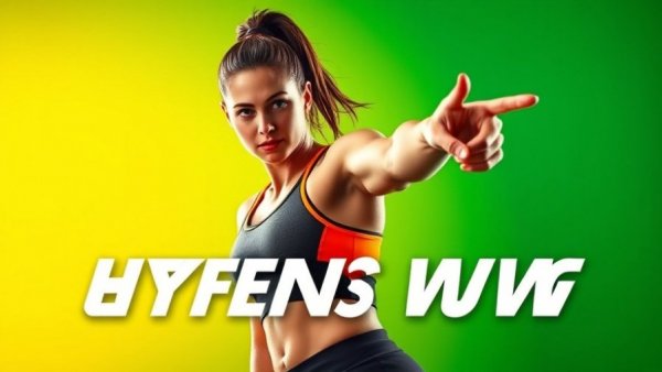 Dynamic fitness woman with text overlay on a vibrant gradient background.