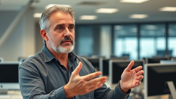 Man explaining ACL tears with expressive hand gestures.