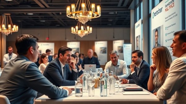 Conference discussion on women’s self-defense gear in a modern venue.