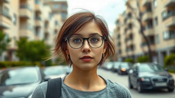 Focused expat woman in Bahrain urban area, living in Bahrain for expats.