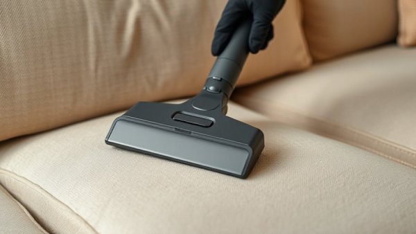 Hand with glove using vacuum for Mr. Steam Couch Cleaning.