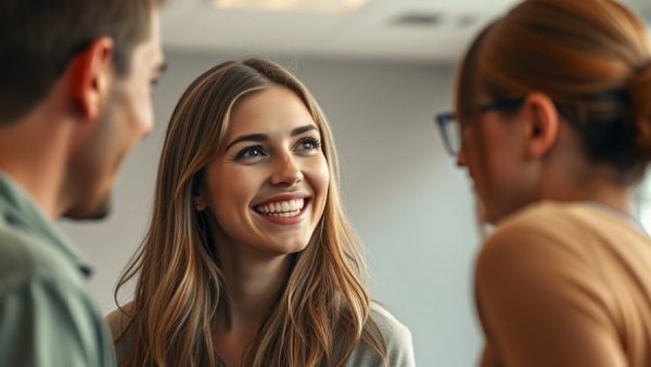 Engaging young woman conversing, teaching moments, natural setting.