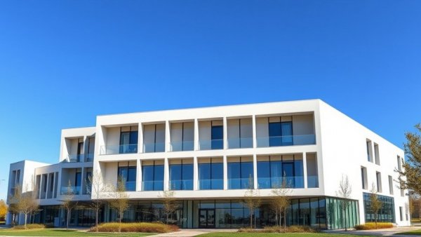 Sustainable design in campus construction with open windows in a modern building.
