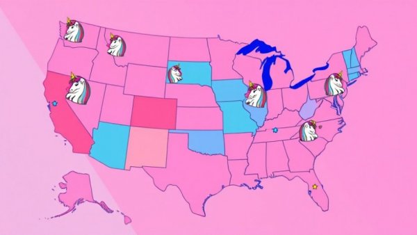 Best Cities for Starting a Business map with unicorn emojis.