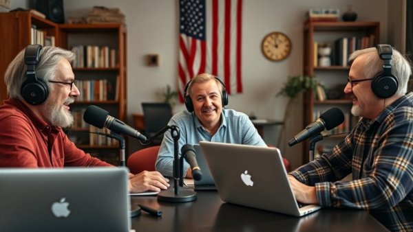 Radio hosts discussing rights in a split-screen video call.