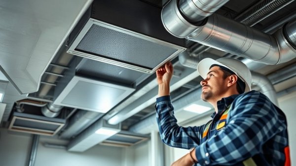 Technician installing ductwork for ERV or HRV system.